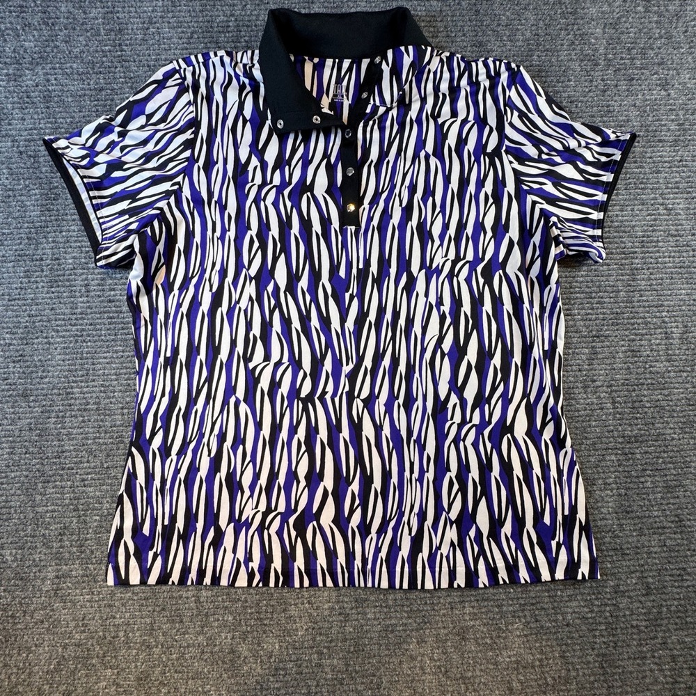 Tail Womens Purple Black Zebra Print Short Sleeve Snap Polo Shirt XL GF1068-3309